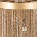 Goudkleurige PTMD hanglamp Brenton van 30 cm met een rond ijzeren armatuur en decoratieve metalen kettingen.
