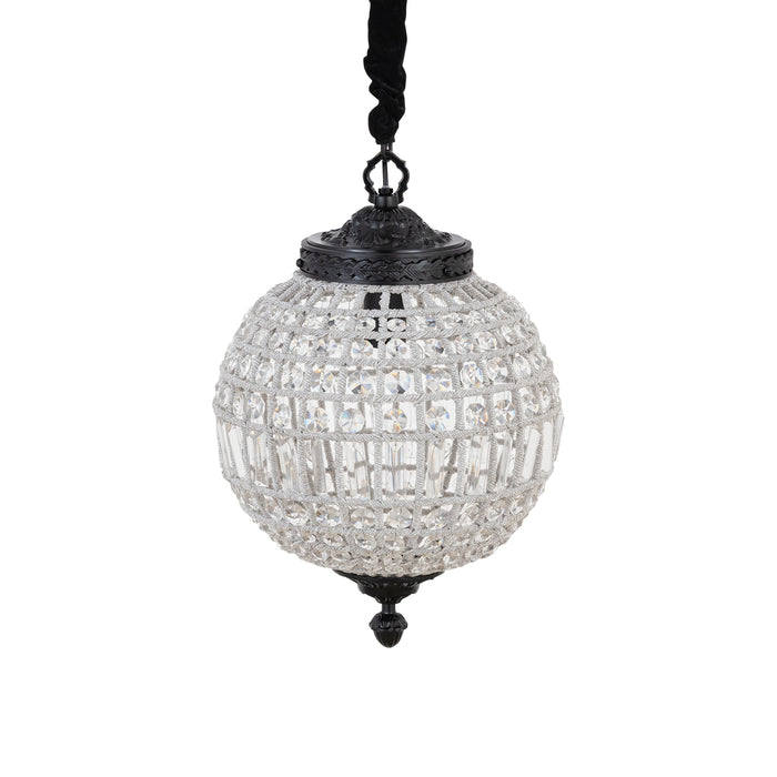 PTMD Jaris hanglamp van 51 cm met een bolvormig ontwerp van grijs glas en verfijnde kristallen details.