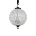Grijze PTMD Jaris hanglamp van 67 cm met een bolvormig ontwerp van fonkelend glas en zwarte details.