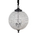 Grijze PTMD Jaris hanglamp van 67 cm met een bolvormig ontwerp van fonkelend glas en zwarte details.