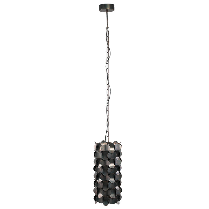 PTMD Jaye zwarte hanglamp van 153 cm met een cilindervormig design van ijzeren cirkels aan een ketting.
