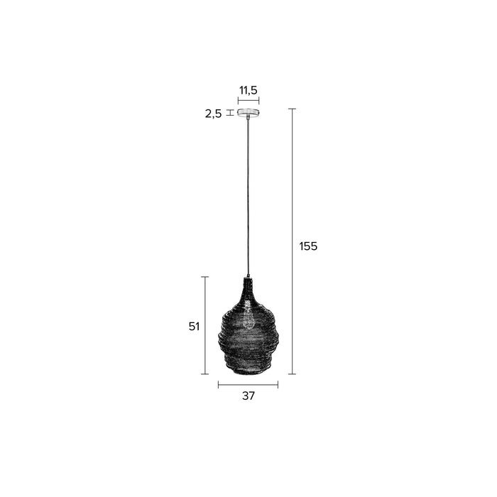 Hanglamp Lena Fijne Iron Zwart 37x37x155 cm-Hanglampen-Creating Home