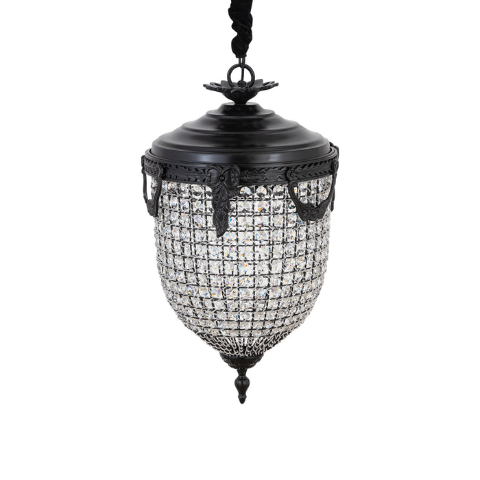 PTMD Lidde hanglamp van 70 cm met grijs glas en decoratieve metalen details in een elegante ovale vorm.