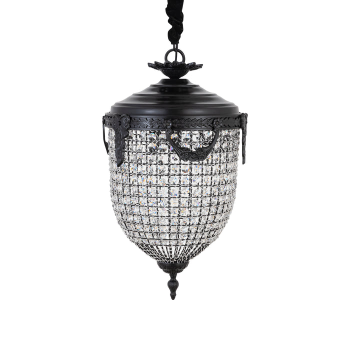 Ovale PTMD Lidde hanglamp van 70 cm met grijs glas en decoratieve metalen details.