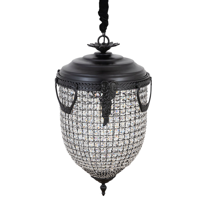 PTMD Lidde hanglamp van 82 cm met een ovaal ontwerp van grijs glas en decoratieve zwarte metalen details.