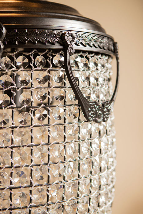PTMD Lidde hanglamp met grijs metalen frame en decoratieve glazen kristallen in een elegant ovaal ontwerp.