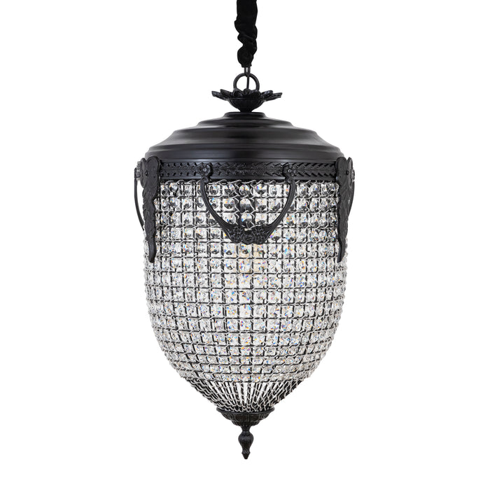 PTMD Lidde hanglamp van 82 cm met ovaal glazen kristalontwerp en zwarte metalen details.