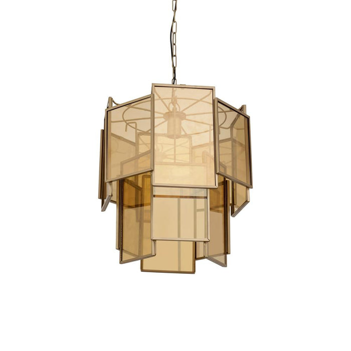 Hanglamp Loucas Brass Glas Geel 42x42x48 cm-Hanglampen-PTMD