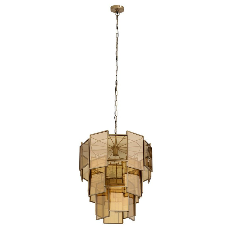 Hanglamp Loucas Brass Glas Geel 56x56x72 cm-Hanglampen-PTMD