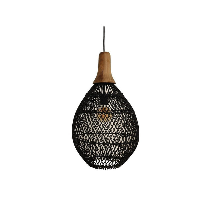 Hanglamp Rotan - 34x34x58 - Zwart/naturel - Rotan/teak-Hanglampen-HSM Collection