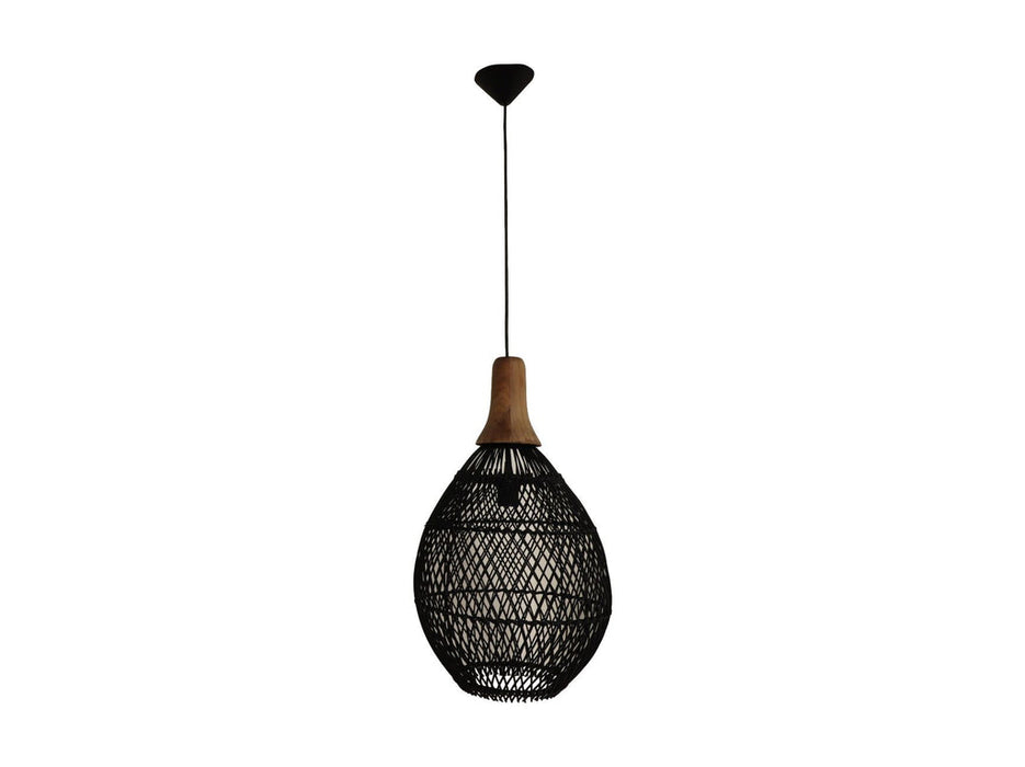 Hanglamp Rotan - 34x34x58 - Zwart/naturel - Rotan/teak-Hanglampen-HSM Collection