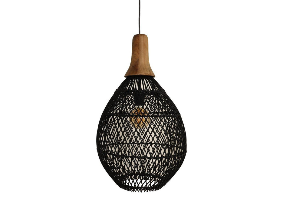 Hanglamp Rotan - 34x34x58 - Zwart/naturel - Rotan/teak-Hanglampen-HSM Collection