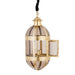 Ovale PTMD hanglamp van goudkleurig metaal en glas, 39x39x93 cm, met een decoratief openslaand deurtje.