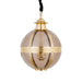 Ronde PTMD hanglamp van goudkleurig messing en glas, 56x56x76 cm, met een stijlvol en tijdloos bolvormig design.
