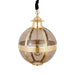 Ronde PTMD hanglamp van goudkleurig messing en bruin glas, 56x56x76 cm.
