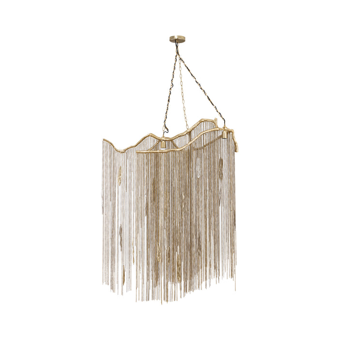 PTMD Wilco hanglamp van 85 cm in messingkleurig gegoten aluminium met een elegant design van fijne metalen kettingen.