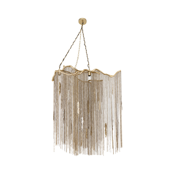 PTMD Wilco hanglamp van 85 cm in messingkleurig gegoten aluminium met een stijlvol ontwerp van fijne metalen kettingen.