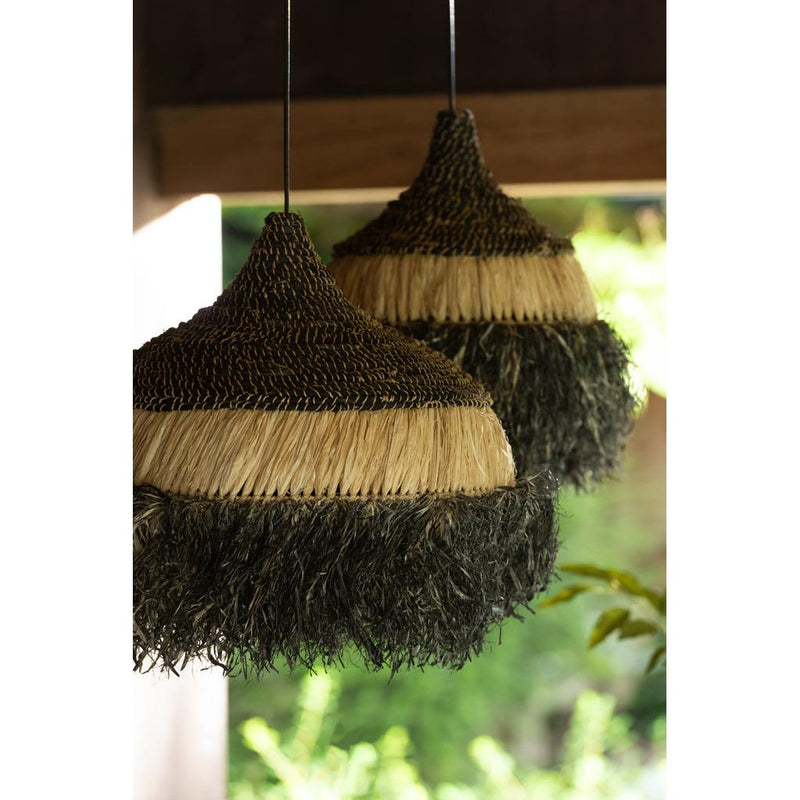 Hanglamp Zwart Raffia Rond 36 cm 36x36x40 cm-Hanglampen-J-Line
