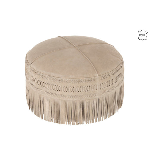 Hassock Tassels Rond Leer Light Grey-Poefs-J-Line