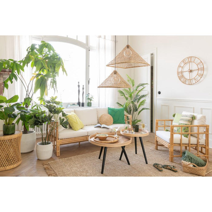 J-Line Armstoel Elise+kussen rotan/textiel naturel/wit-Fauteuils-J-Line