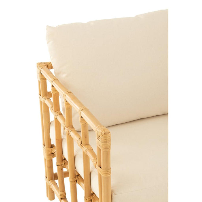 J-Line Armstoel Elise+kussen rotan/textiel naturel/wit-Fauteuils-J-Line