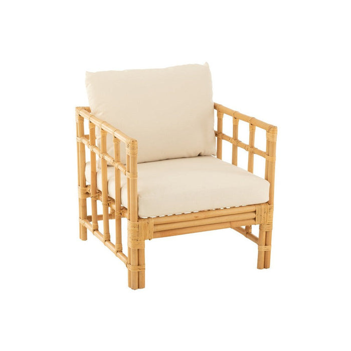 J-Line Armstoel Elise+kussen rotan/textiel naturel/wit-Fauteuils-J-Line