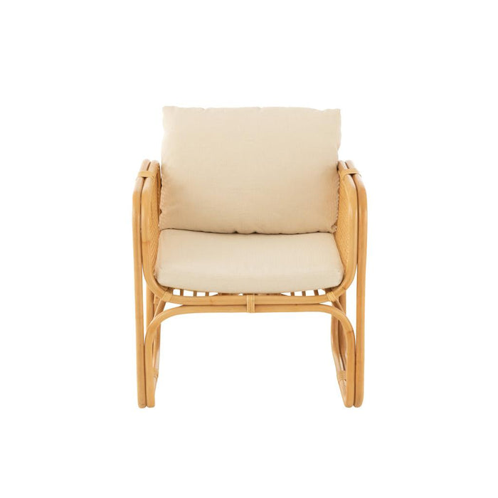 J-Line Armstoel+kussen Rotan/textiel naturel/wit-Fauteuils-J-Line