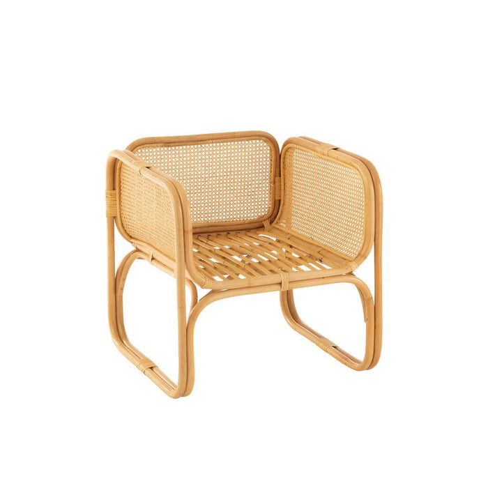 J-Line Armstoel+kussen Rotan/textiel naturel/wit-Fauteuils-J-Line
