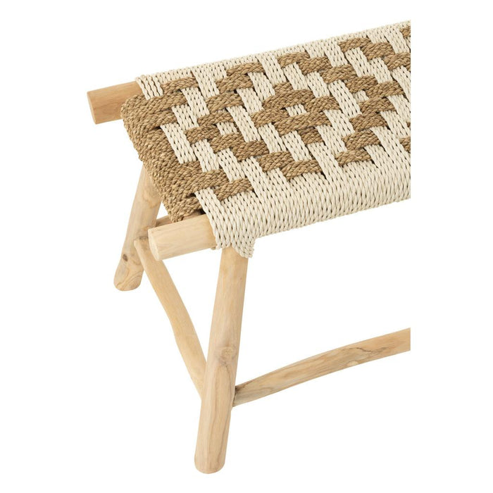 J-Line Bank waverly teak hout/zeegras naturel/wit-2-Zitsbanken-J-Line