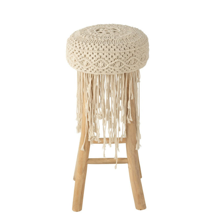 J-Line Barstoel Franjes hout/macrame wit-Krukken-J-Line