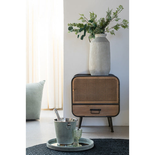 J-Line Bijzettafel 1 lade metaal/hout zwart/naturel-Bijzettafels-J-Line