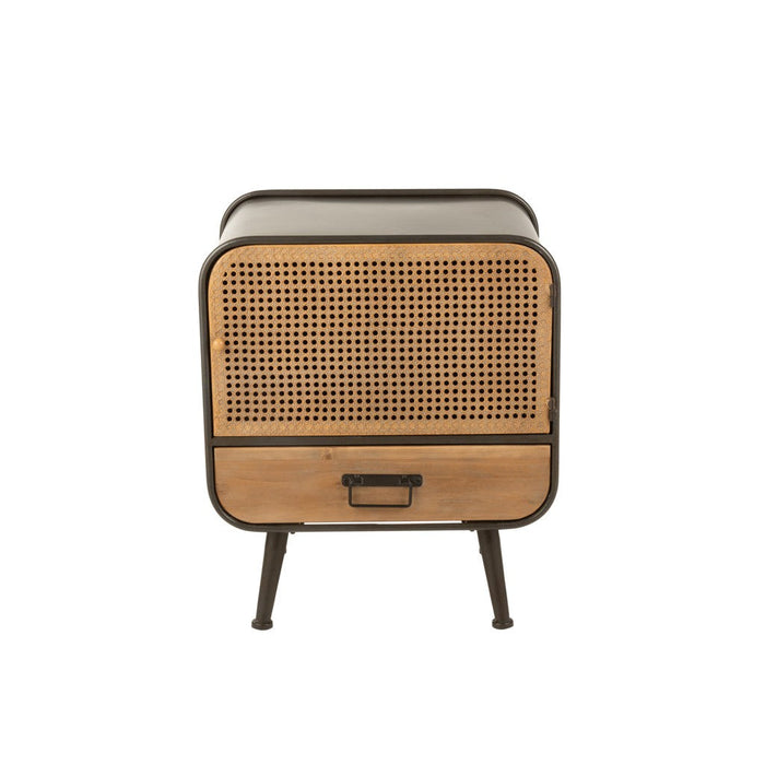 J-Line Bijzettafel 1 lade metaal/hout zwart/naturel-Bijzettafels-J-Line