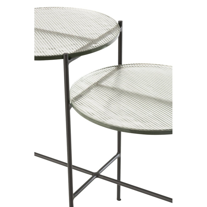 J-Line Bijzettafel 2niveaus rond glas/ijzer transparant/zwart-Bijzettafels-J-Line