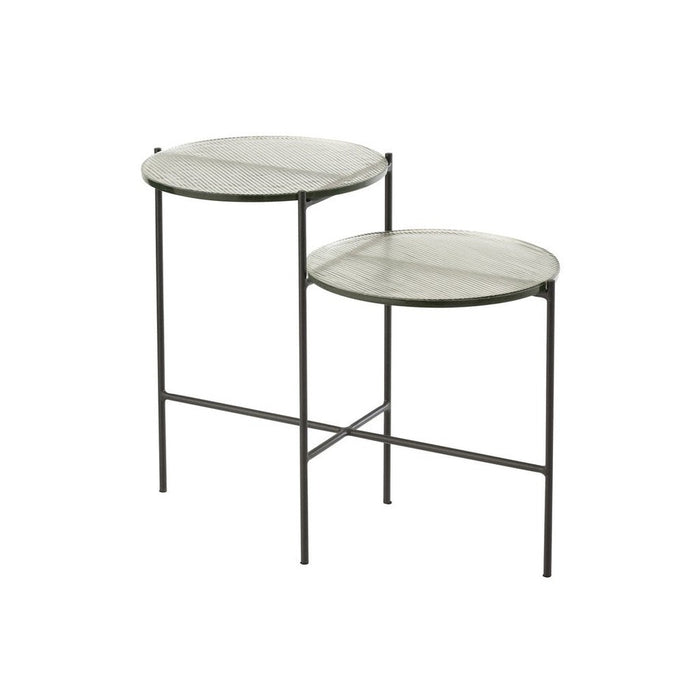 J-Line Bijzettafel 2niveaus rond glas/ijzer transparant/zwart-Bijzettafels-J-Line