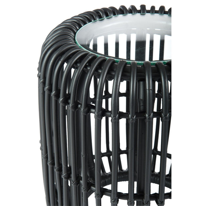 J-Line Bijzettafel Rond rotan/glas mat zwart-Bijzettafels-J-Line