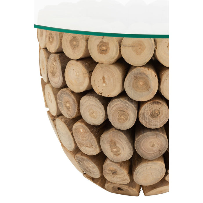 J-Line Bijzettafel Schijven open teak hout naturel/glas-Bijzettafels-J-Line