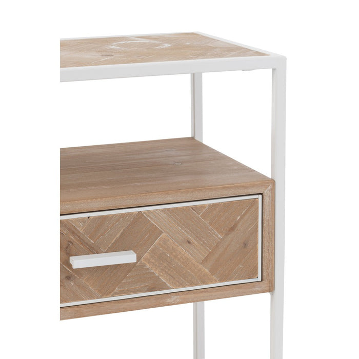 J-Line Bijzettafel Zigzag 1 lade hout/metaal naturel/wit-Bijzettafels-J-Line