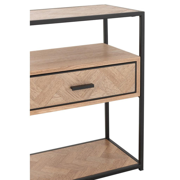 J-Line Bijzettafel Zigzag 1 lade hout/metaal naturel/zwart-Bijzettafels-J-Line