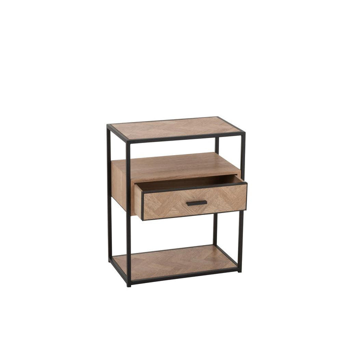 J-Line Bijzettafel Zigzag 1 lade hout/metaal naturel/zwart-Bijzettafels-J-Line