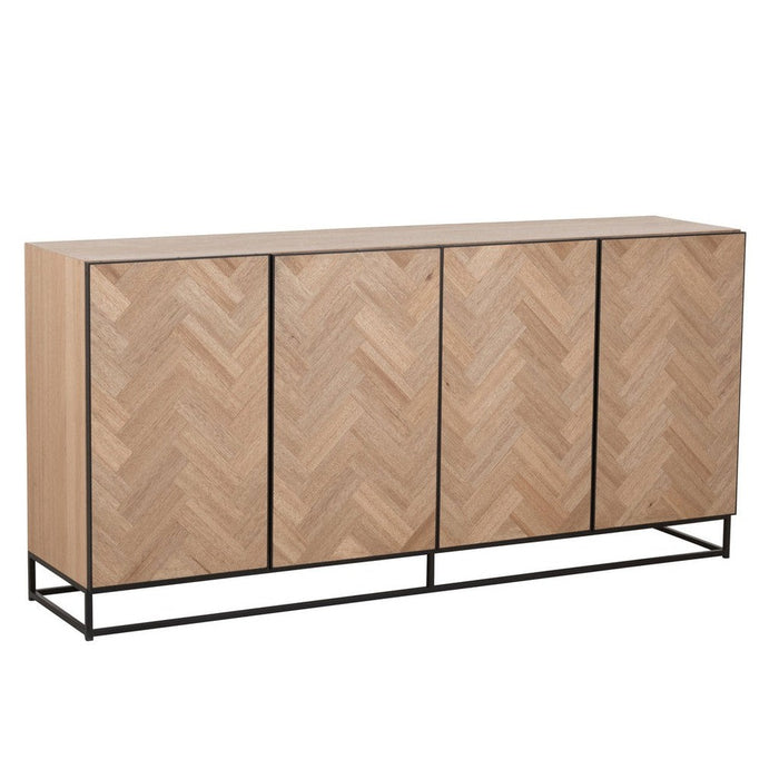 J-Line Dressoir 4 deuren zigzag hout/metaal naturel/zwart-Dressoirs-J-Line