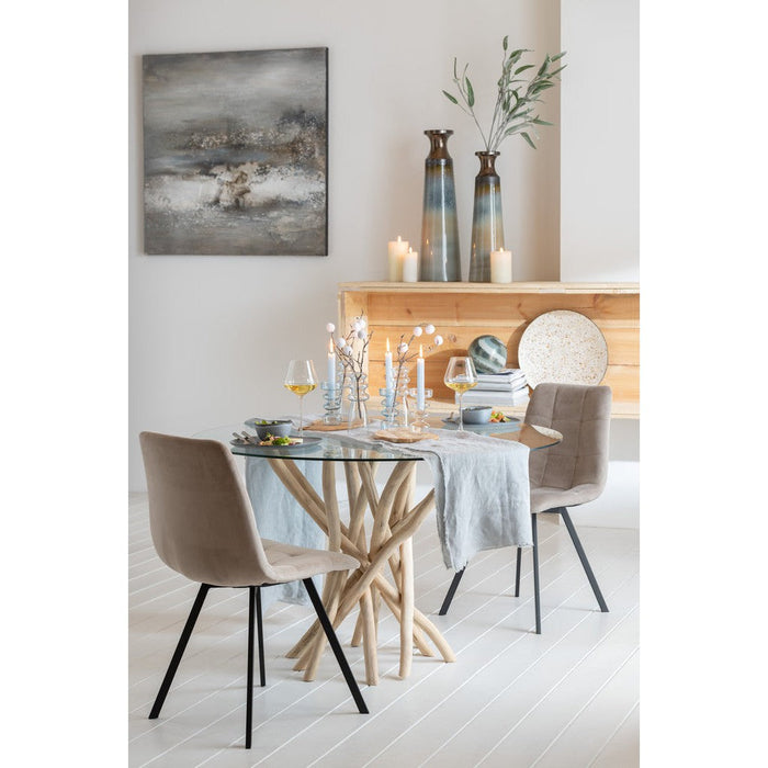 J-Line Eettafel Takken rond teak hout naturel/glas-Salontafels-J-Line