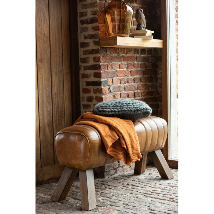 J-Line Gymbank Leder/hout cognac-Bankjes-J-Line