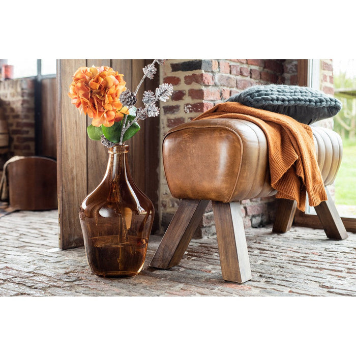 J-Line Gymbank Leder/hout cognac-Bankjes-J-Line