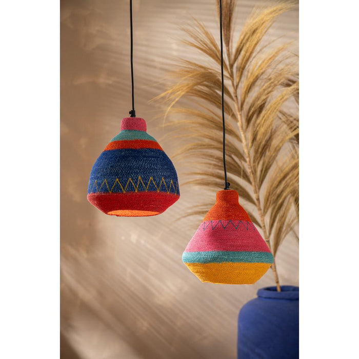 J-Line Hangende Lamp strepen+zigzag onderkant zeegras mix-Hanglampen-J-Line