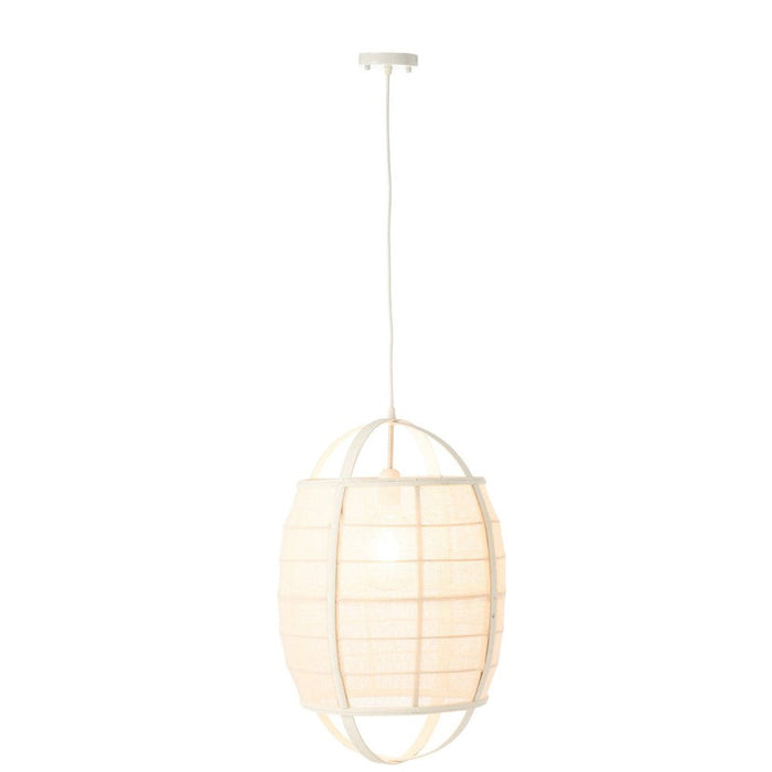 J-Line Hanglamp Ion linnen/bamboe wit small-Hanglampen-J-Line
