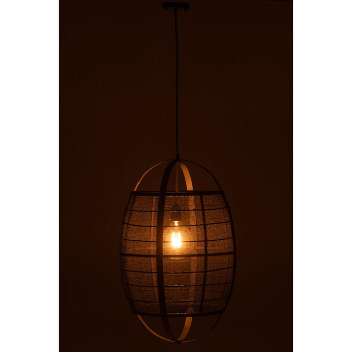 J-Line Hanglamp Ion linnen/bamboe zwart large-Hanglampen-J-Line