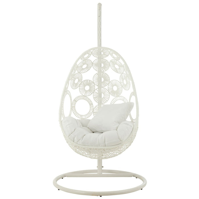 J-Line Hangstoel+kussens Bula metaal/riet wit-Hangstoelen-J-Line