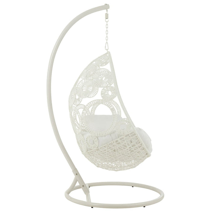 J-Line Hangstoel+kussens Bula metaal/riet wit-Hangstoelen-J-Line