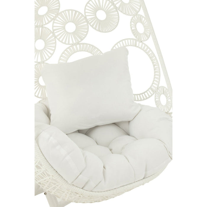 J-Line Hangstoel+kussens Bula metaal/riet wit-Hangstoelen-J-Line