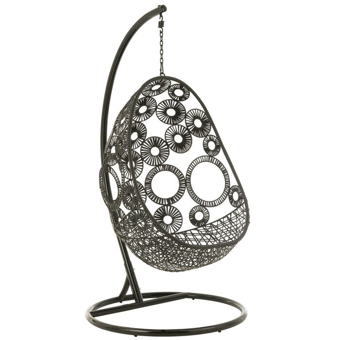 J-Line Hangstoel+kussens Bula metaal/riet zwart-Hangstoelen-J-Line